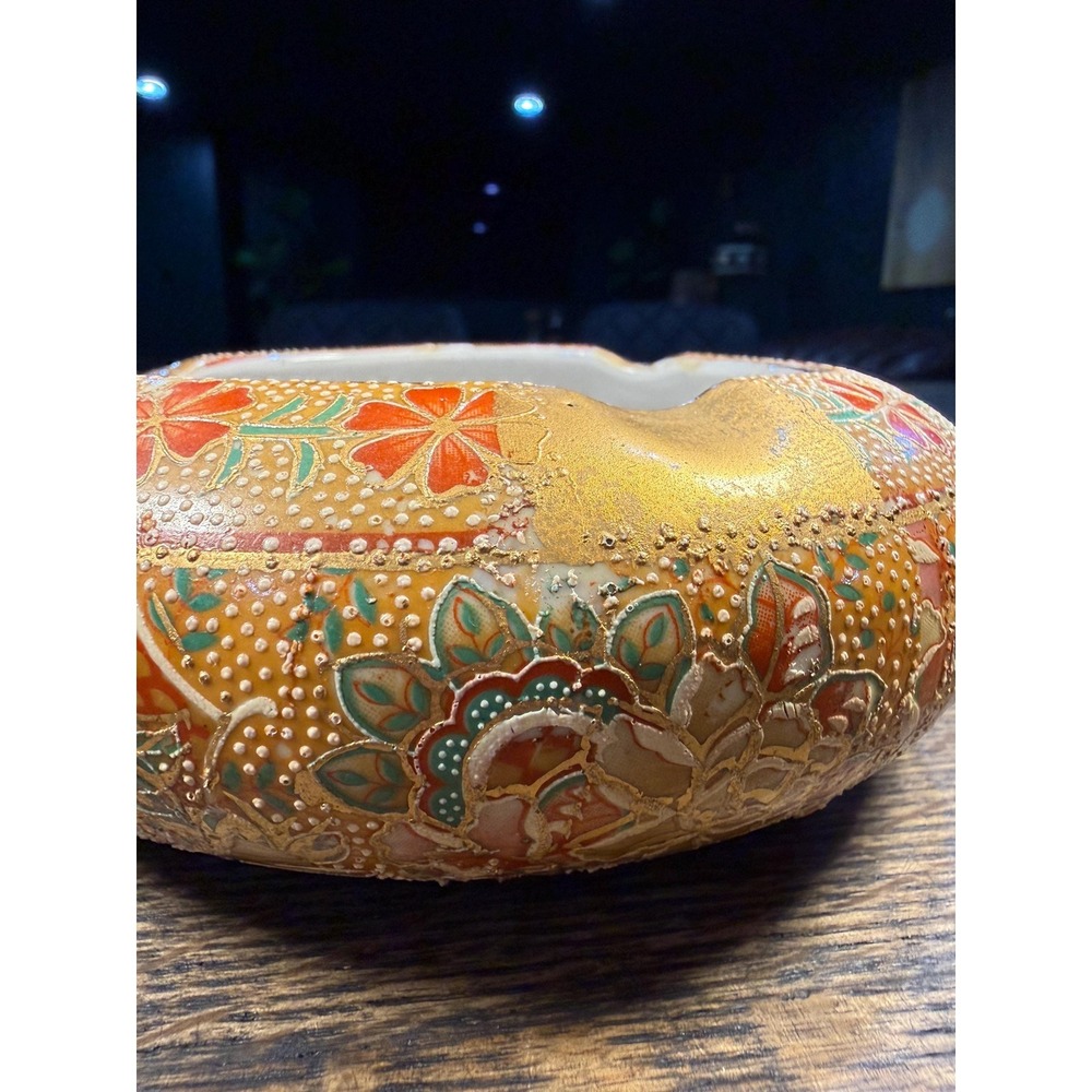 Vintage Hand-Painted Gold Floral Ceramic Ashtray | Mid Century Catchall - Picture 17 of 17